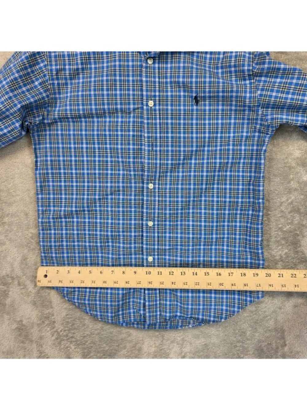 Ralph Lauren Shirt Boys Large 16/18 Blue Plaid Long Sleeve Button Up Casual